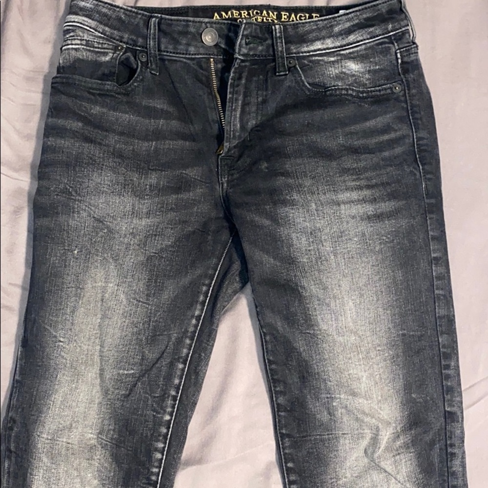 Black Slim Straight Heavy Washed Jeans